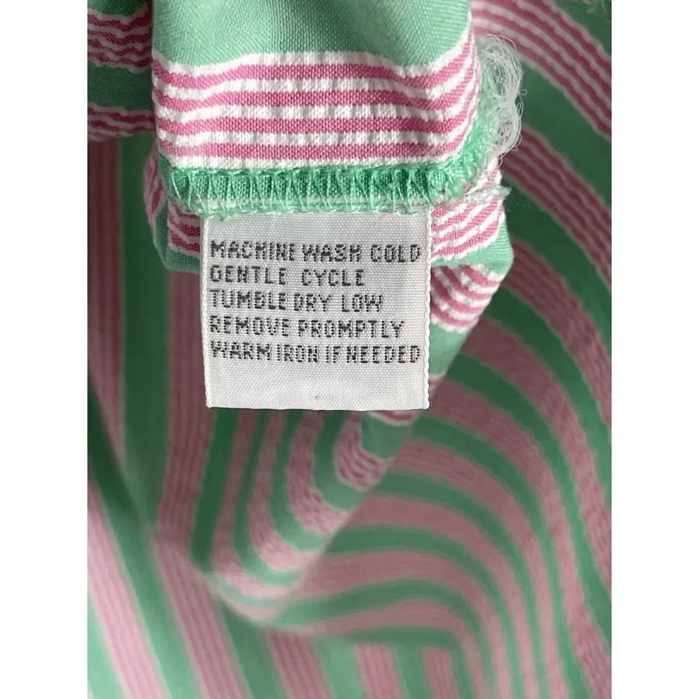 Foxcroft Women's 14P Shaped Fit Green Pink White Striped Long Sleeve Shirt - Picture 6 of 10